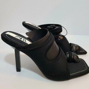 Zara Womens Black Slide Stiletto Heels padded SIZE USA 10  CM  3825/6…